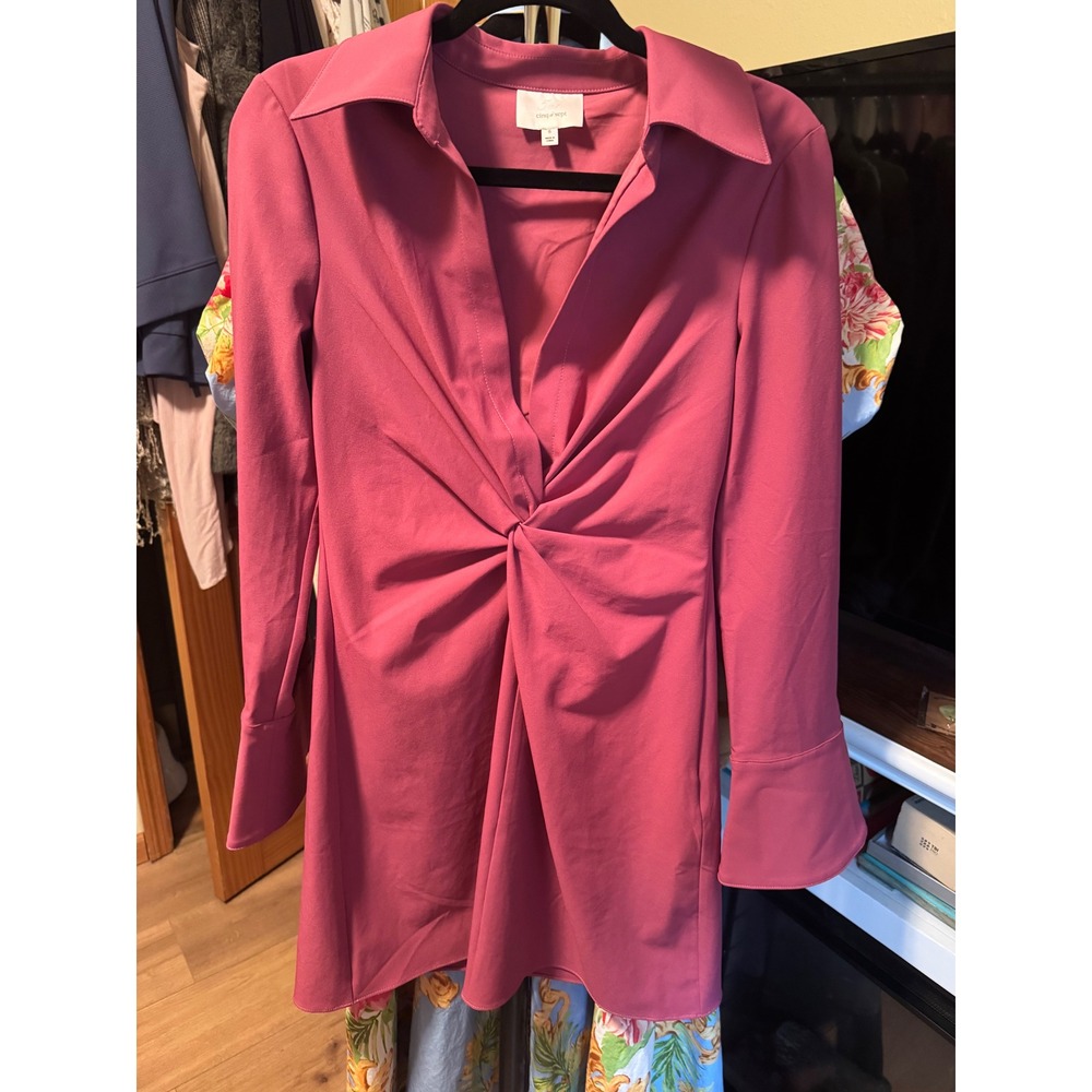 Cinq a Sept Pink Twist Front Long Sleeve Mini Dress Size 6
